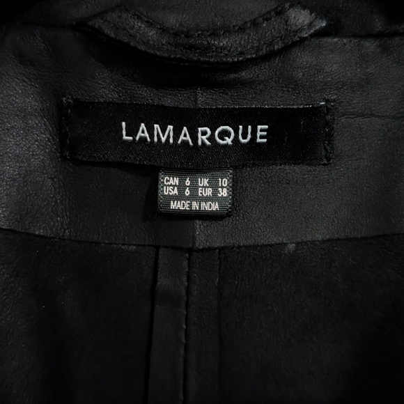 LAMARQUE Black 100% Genuine Leather Cropped Open Front Bolero Jacket - Size 6 - Picture 7 of 9